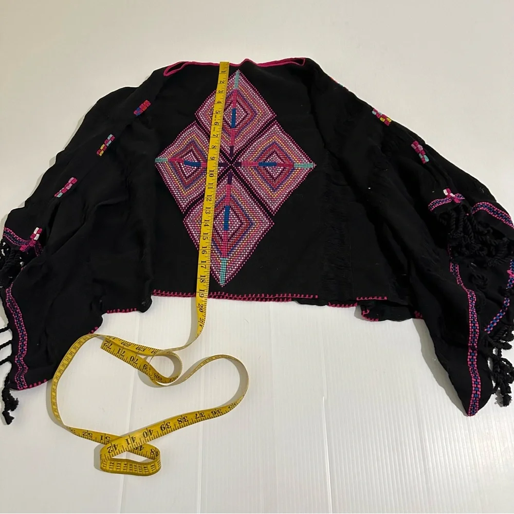 Hand Embroidered Woven Huipil Poncho from Mexico Black - Picture 9 of 10